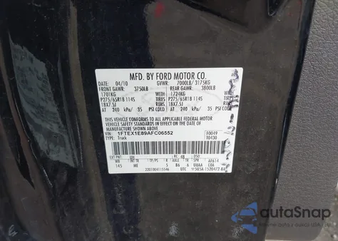 2010 Ford F-150 Stx/Xl/Xlt из США, поврежденный, VIN 1FTEX1E89AFC06552